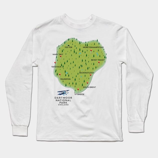 Dartmoor national park England Map Long Sleeve T-Shirt by nickemporium1